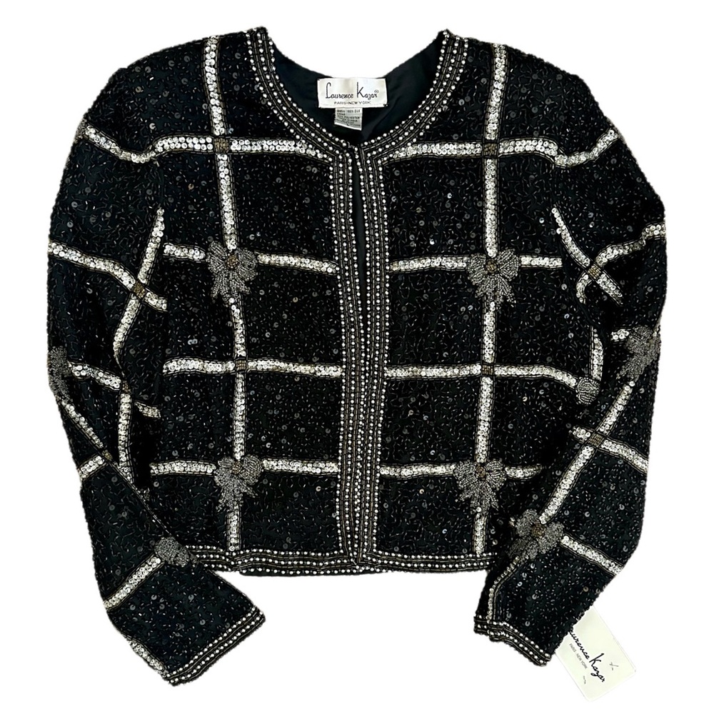 NEW VTG Beaded Bow Silk Jacket Large Laurence Kazar Evening NYE Holiday NWT